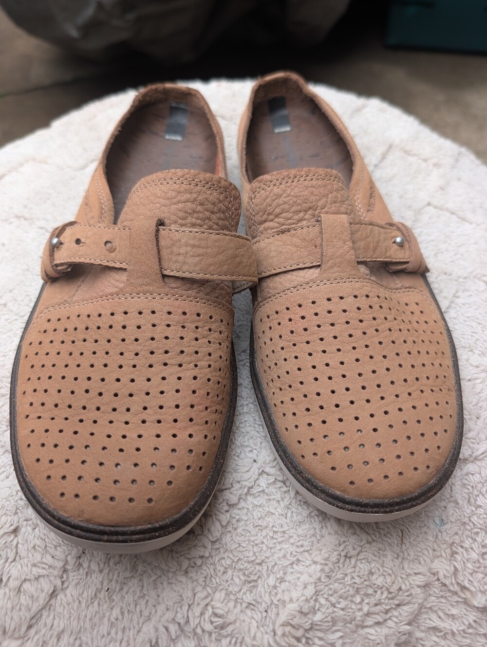 Men's Merrell Casual Perforated Leather Loafers - Tan Size 10.5